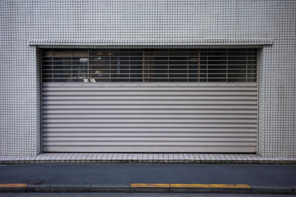 commercial roller shutter door next to street